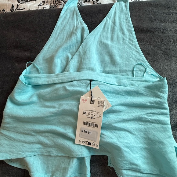 NWT Zara Linen Blend Wrap Halter Top - Turquoise Blue - Picture 5 of 5
